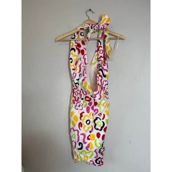 NEW Rhode Tali Lip Painted Bloom Halter Cut-Out Mini Dress Multi Color Size: 2 - Picture 5 of 6